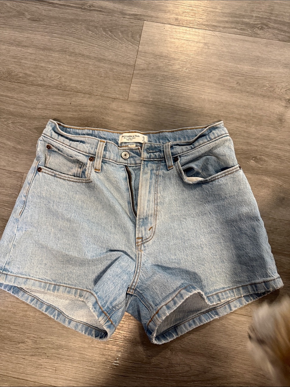 Light Blue High-Rise Denim Shorts Abercrombie & Fitch 4” Mom Short High rise